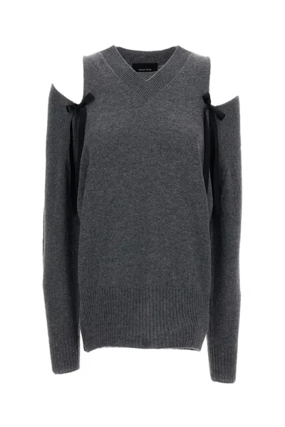Simone Rocha Cashmere Knit Jumper With Bow-embellished Cut-out Shoulders In Blue