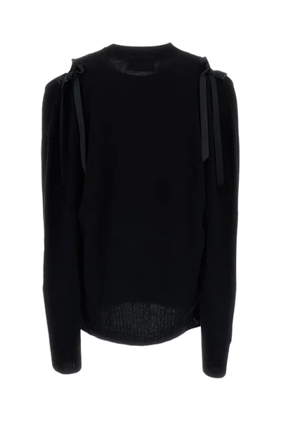 Simone Rocha Cashmere V-neck Jumper With Satin Bow Accents In Black
