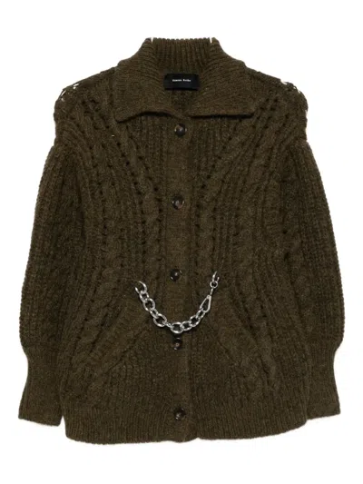 Simone Rocha Cable-knit Chain-embellished Cardigan In Green