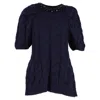 Simone Rocha Chunky Cable Knit Short-sleeve Sculpted Sweater In Navy Alpaca Wool In Black