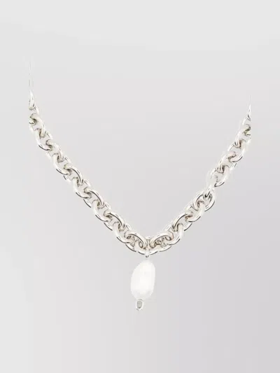 Simone Rocha Chunky Chain Necklace Pearl And Crystal Pendant In Metallic