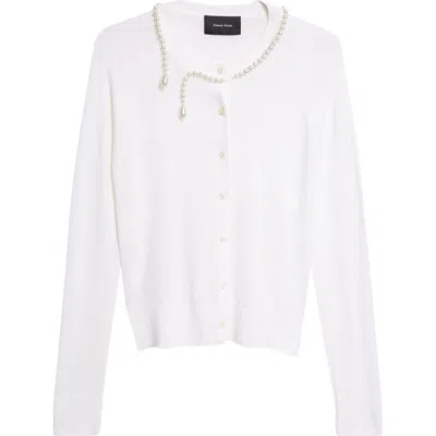 Simone Rocha Classic Faux Pearl Merino Wool & Silk Cardigan In White