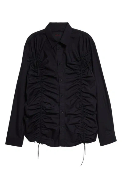 Simone Rocha Classic Fit Drawstring Ruched Button-up Shirt In Black
