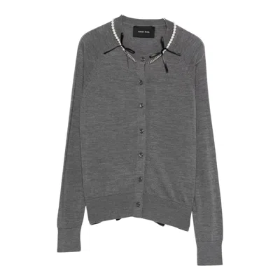 Simone Rocha Classic Long Sleeve Cardigan In Gray
