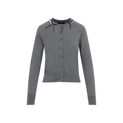 Simone Rocha Classic Long Sleeve Cardigan W/ Emb In Gray