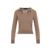 Simone Rocha Fitted Long-sleeve Sweater With Pearl Accents And Ribbon Detail In Brown