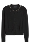 Simone Rocha Classic Long Sleeve Merino Wool & Silk Cardigan With Faux Pearl Detail In Black