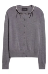 Simone Rocha Classic Long Sleeve Merino Wool & Silk Cardigan With Faux Pearl Detail In Gray
