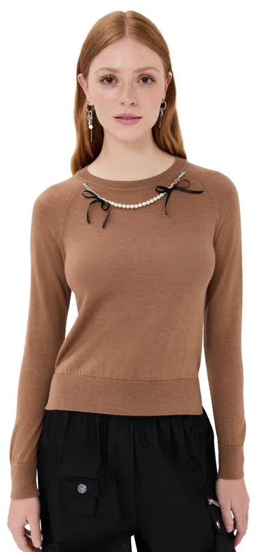 Simone Rocha Classic Long Sleeve Sweater Chestnut/pearl In Brown