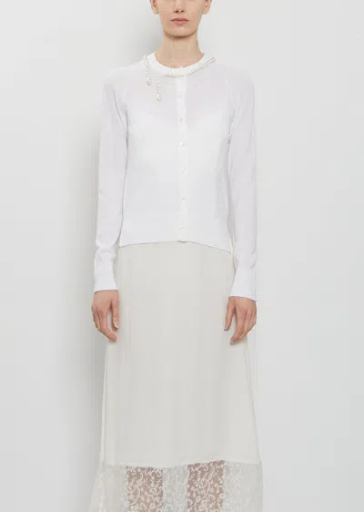 Simone Rocha Classic Merino Silk Cardigan W/ Emb In White