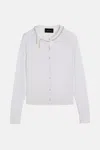 Simone Rocha Merino Silk Cardigan With Embroidered Pearl Neckline In White