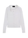 Simone Rocha Merino Silk Cardigan With Embroidered Pearl Neckline In Blue