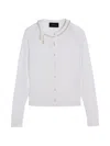 Simone Rocha Merino Silk Cardigan With Embroidered Pearl Neckline In White