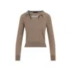 Simone Rocha Fitted Long-sleeve Sweater With Pearl Accents And Ribbon Detail In Brown