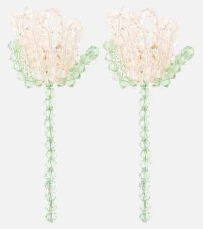 Simone Rocha Cluster Crystal Drop Earrings In Green