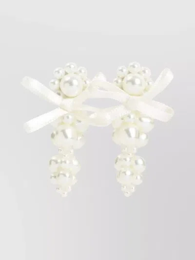 Simone Rocha Petit Bow Detail Cluster Earrings Unica In White