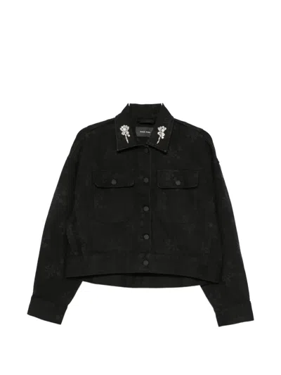 Simone Rocha Crystal-embellished Floral-print Denim Jacket In Black