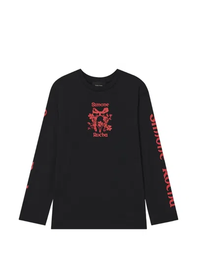 Simone Rocha Coming Up Roses Graphic-print Long-sleeve T-shirt In Black