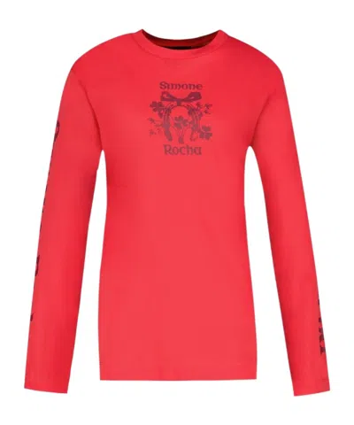 Simone Rocha Coming Up Roses Long Sleeve T-shirt In Red