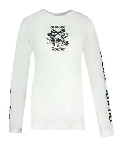 Simone Rocha Coming Up Roses Long Sleeve T-shirt In White