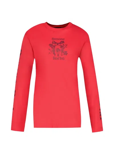 Simone Rocha Coming Up Roses Long Sleeve T-shirt In Red