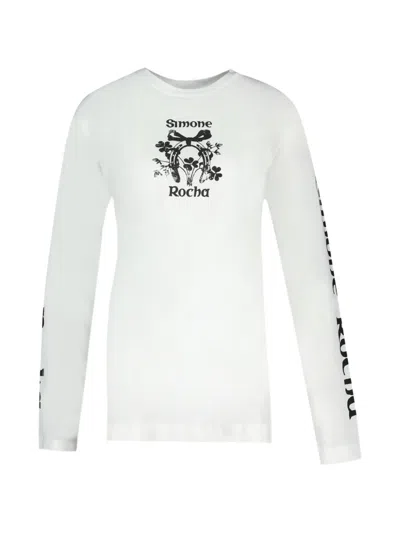 Simone Rocha Coming Up Roses Long Sleeve T-shirt In White