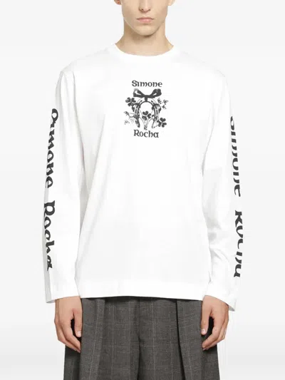 Simone Rocha Coming Up Roses Print Long Sleeve T-shirt In White
