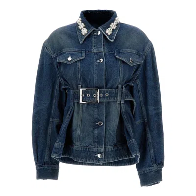 Simone Rocha Blue Turbo Embellished Sculpted Belt Detail Denim Jacket