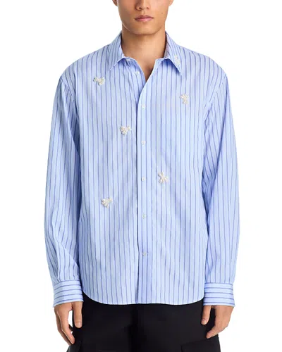 Simone Rocha Cotton Relaxed Stripe Pearl Pocket Shirt In Blue