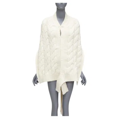 Pre-owned Simone Rocha Cream Alpaca Ribbon Tie Open Back Draped Cable Knit Top S In White