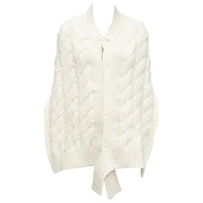 Pre-owned Simone Rocha Cream Alpaca Ribbon Tie Open Back Draped Cable Knit Top S In White