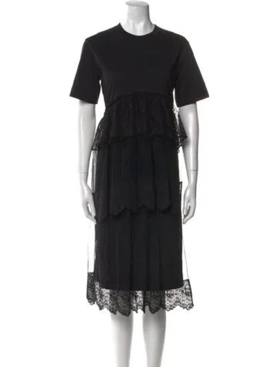 Pre-owned Simone Rocha Crew Neck Midi Length Dress In Black