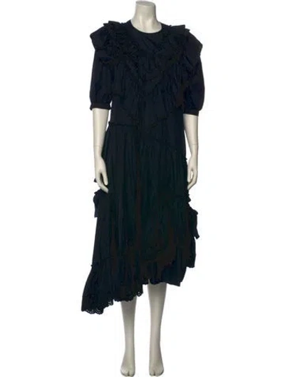 Pre-owned Simone Rocha Crew Neck Midi Length Dress In Black