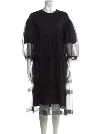 Pre-owned Simone Rocha Crew Neck Midi Length Dress In Black