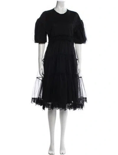 Pre-owned Simone Rocha Crew Neck Midi Length Dress In Black