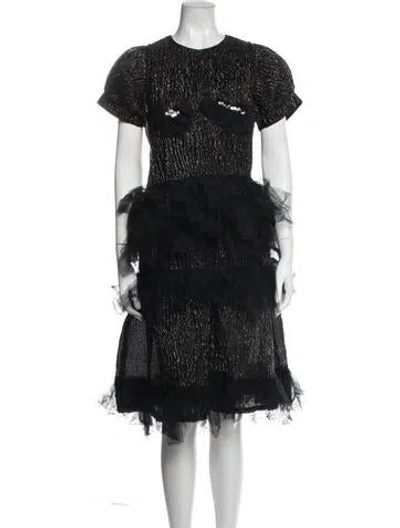 Pre-owned Simone Rocha Crew Neck Midi Length Dress In Black
