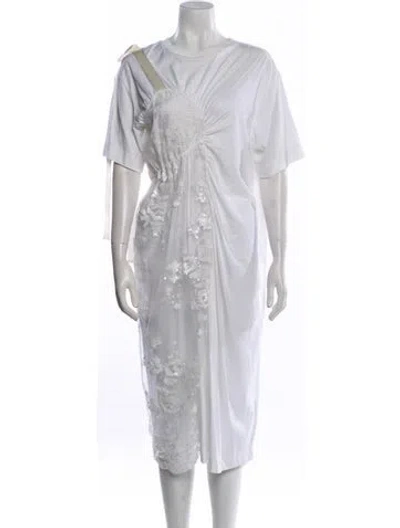 Pre-owned Simone Rocha Crew Neck Midi Length Dress In White
