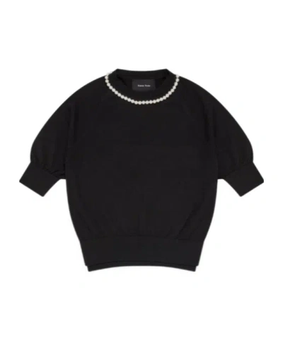 Simone Rocha Crew Neck Short-sleeved Sweater In Black