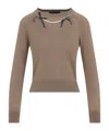 Simone Rocha Fitted Long-sleeve Sweater With Pearl Accents And Ribbon Detail In Brown