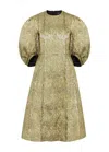 Simone Rocha Puff-sleeve Embellished-cup Midi Dress In Gold