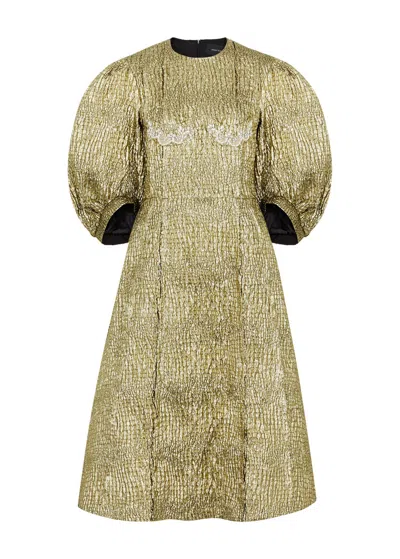 Simone Rocha Crinkled Metallic Cloqué Midi Dress In Gold