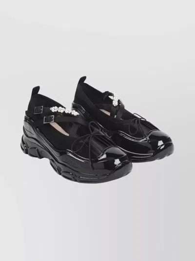 Simone Rocha Criss Cross Ballerina Shoes With Pearl Embellishments In Blue