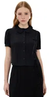 Simone Rocha Cropped Bow Slit Puff Sleeve Shirt In Black