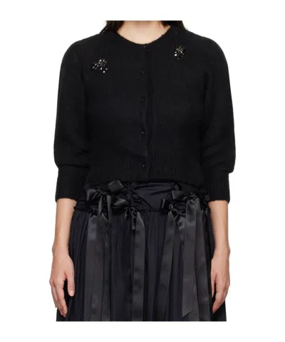 Simone Rocha Cropped Button-down Cardigan In Black