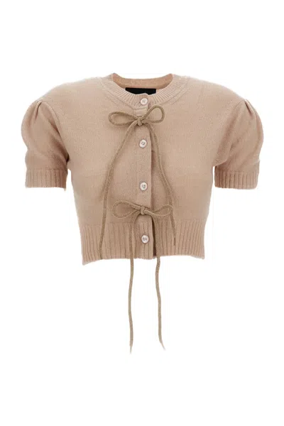 Simone Rocha Cropped Cashmere Cardigan With Chenille Bow Accents In Multi