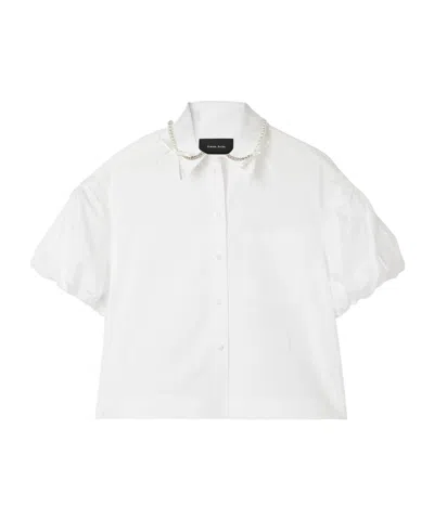 Simone Rocha Cropped Embellished Cotton-poplin Shirt In White