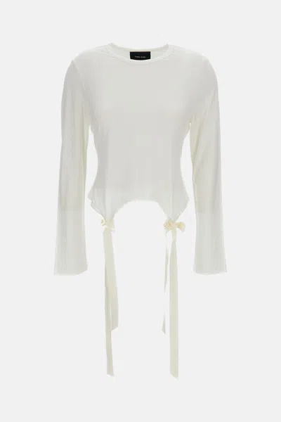 Simone Rocha Cropped Long-sleeve Top With Satin Bow Tails In White