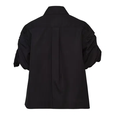 Simone Rocha Cropped Puff Bow Sleeve Shirt In Black