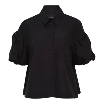 Simone Rocha Cropped Puff Bow Sleeve Shirt In Black