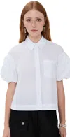 Simone Rocha Cropped Puff-sleeve Cotton Poplin Shirt In White